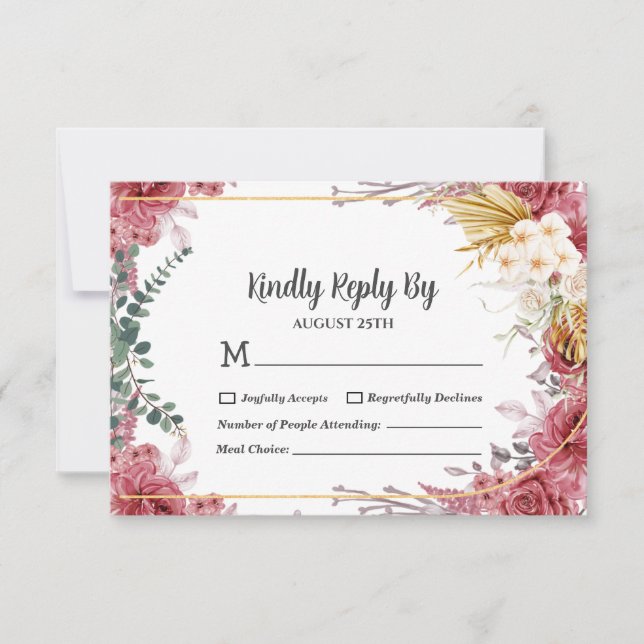 Bloral Burgundy Gold Eucalyptus Wedding RSVP Card (Vorderseite)