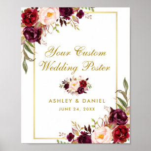 Bloral Burgundy Gold Wedding Custom Poster
