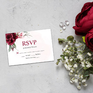 Bloral Burgundy Greenery Wedding RSVP Card Karte