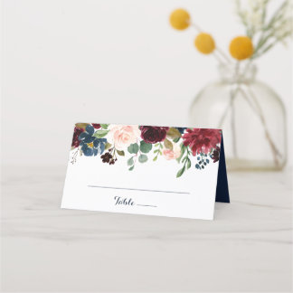 Bloral Burgundy Navy Blush Elegante Hochzeit Platzkarte