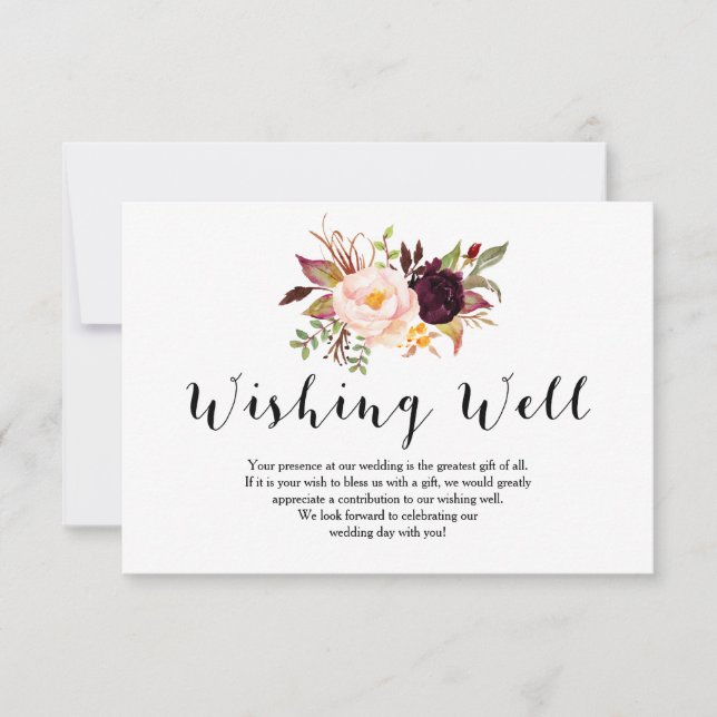 Bloral Burgundy Wedding Wishing Well Card Einladung (Vorderseite)