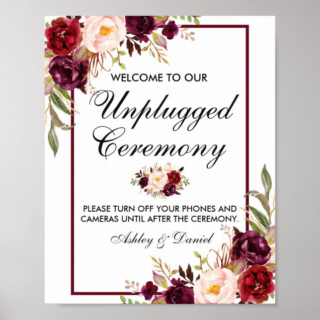 Bloral Burgundy Wedding Zeremony Unplugged Poster (Vorne)