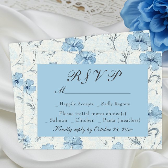 Bloral Dusty Blue Country Garden Wedding RSVP Card (Von Creator hochgeladen)
