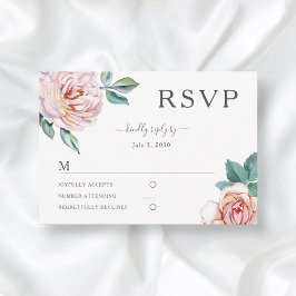 Bloral Dusty Rose Blush Pink Peonies Wedding RSVP Karte