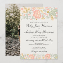 Bloral Elegance Peach Blush Sage Klassische Hochze Einladung
