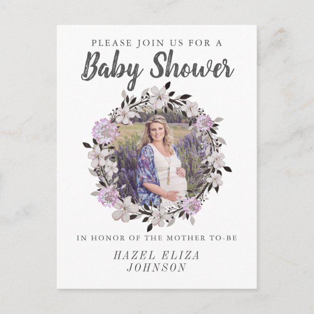 Bloral Foto Maternity Baby Shower Einladungen (Vorderseite)