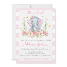 Bloral Girl Elephant Baby Shower Einladung
