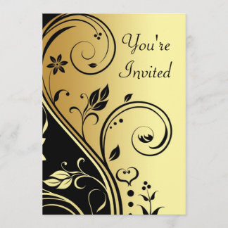 Bloral Gold & Black Scroll Jedem Anlass Einladung
