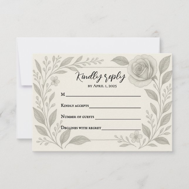 Bloral Graphite Wedding RSVP Card Karte (Vorderseite)