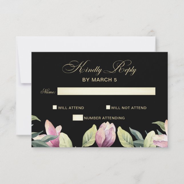 Bloral Lila Black and Gold Hochzeit rsvp (Vorderseite)