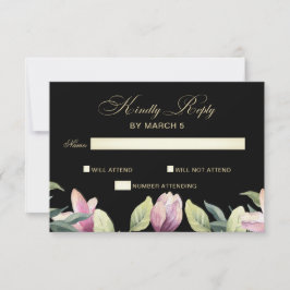 Bloral Lila Black and Gold Hochzeit rsvp Karte