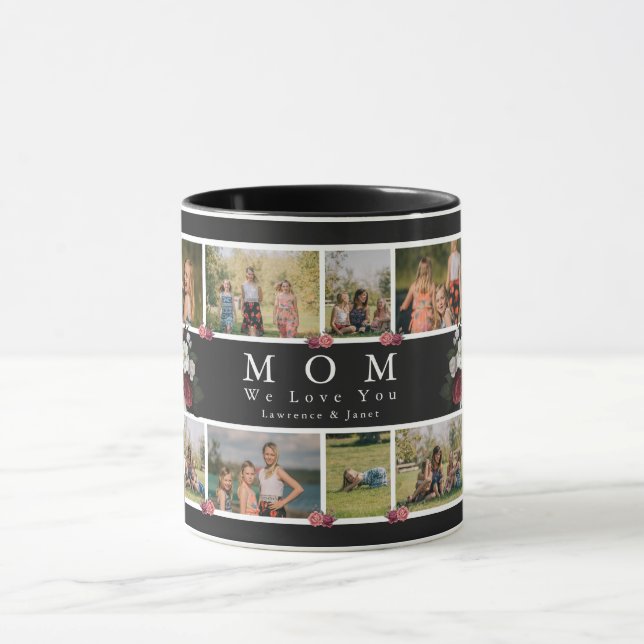 Bloral Monogram Custom Foto Collage Mutter Family Tasse (Zentrum)