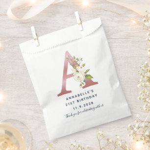 Bloral Monogramm 21. Geburtstagsname Benutzerdefin Geschenktütchen