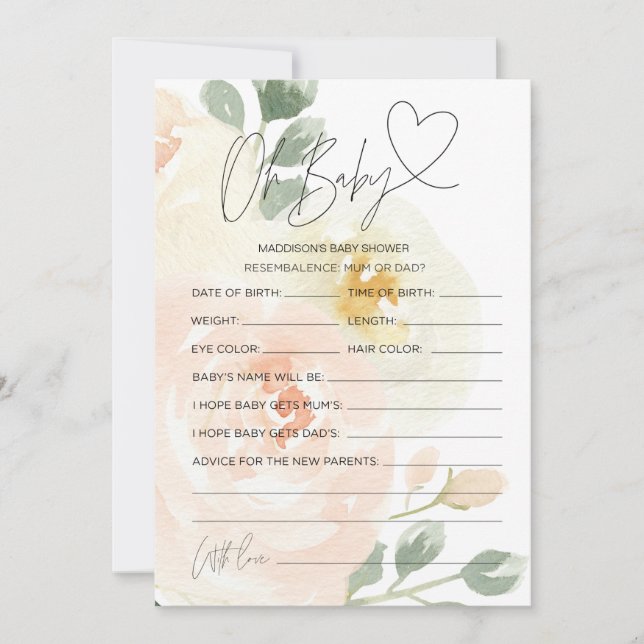 Bloral Oh Baby Dusche Vorhersage Wünsche Karten (Vorderseite)