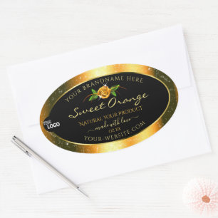 Bloral Orange Glitzer Black Product Labels Logo Ovaler Aufkleber