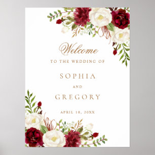 Bloral Red Burgundy White Elegante Hochzeitszeiche Poster