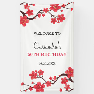 Bloral Red Cherry Blossom Sakura Geburtstag Willko Banner