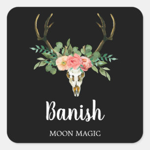 Bloral Skull Intention Candle Labels Quadratischer Aufkleber
