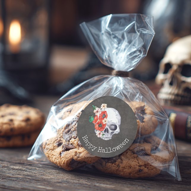 Bloral Skull Runder Aufkleber (Floral Skull Halloween Sticker)