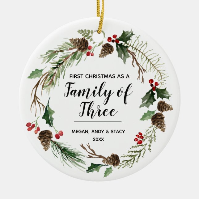 Bloral Unsere ersten Weihnachten als Familie von d Keramik Ornament (Vorne)