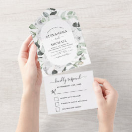 Bloral White Roses Eucalyptus Wedding RSVP All In One Einladung