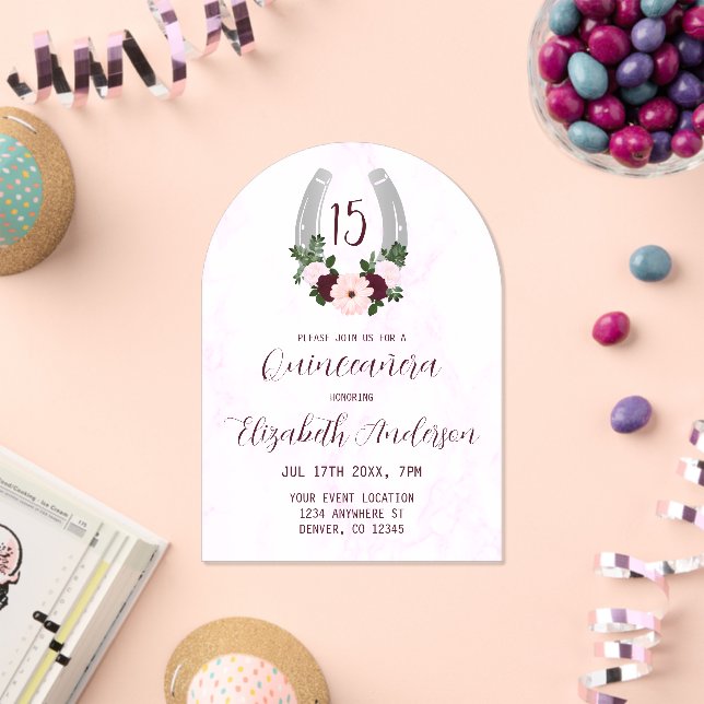 Bloraler Western Horseshoe Quinceanera Acryleinladungen (Insitu (Feier))