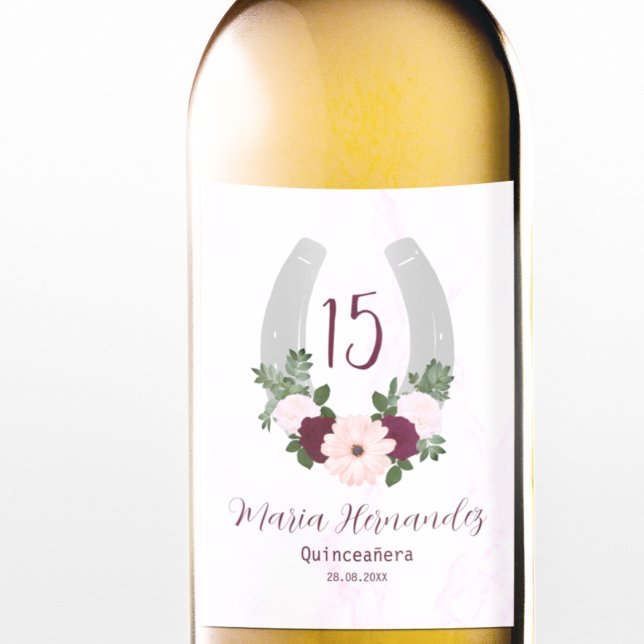 Bloraler Western Horseshoe Quinceanera Alkoholflaschenetikett (Von Creator hochgeladen)