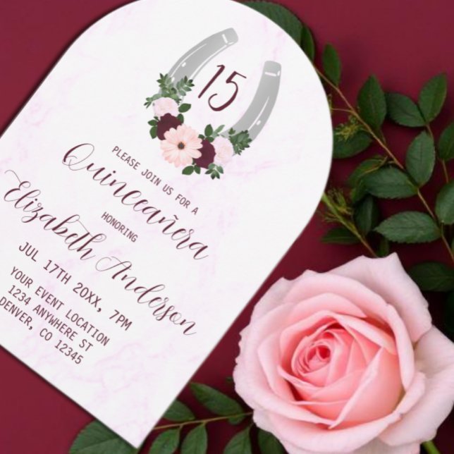 Bloraler Western Horseshoe Quinceanera Einladung (Von Creator hochgeladen)