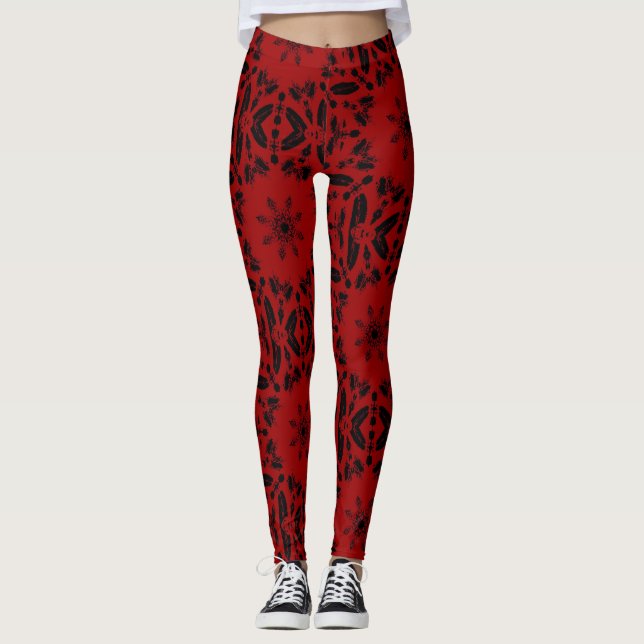 Bloß rote schwarze geometrische Design kühne kitty Leggings (Vorderseite)