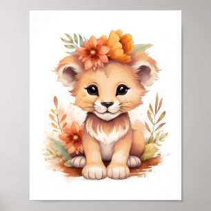 Blossom Adorned Lion Cub Kinderzimmer Poster