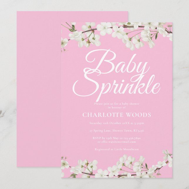 Blossom Baby Sprinkle / Dusche Einladung (Vorne/Hinten)