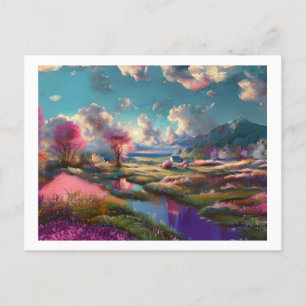 Blossom Bäume in der Landschaft, Postkarte