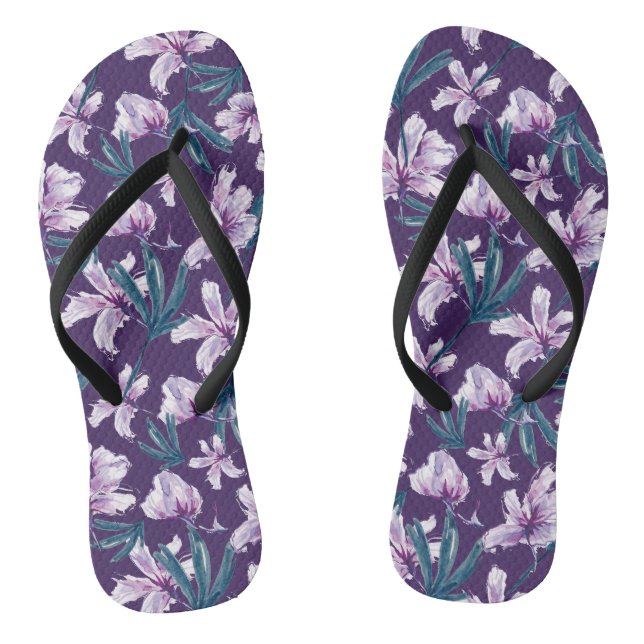 Blossom Bliss auf dunklem Lila Flip Flops (Fußbett)