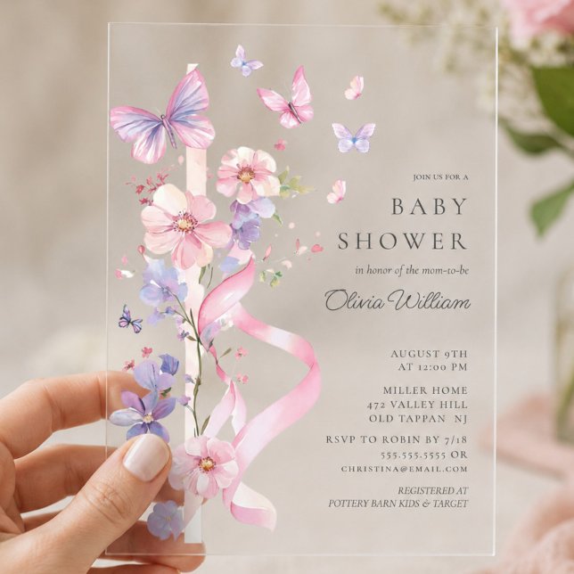 Blossom & Bow Butterfly Babydusche Acryleinladungen (Von Creator hochgeladen)