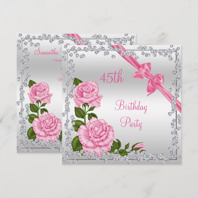 Blossom Bows & Diamonds 45. Geburtstag doppelseiti Einladung (Vorne/Hinten)