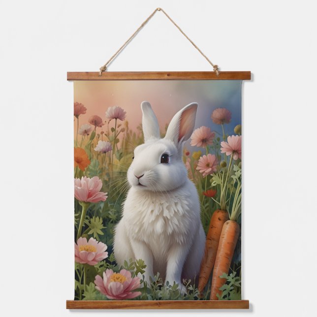 Blossom Bunny & Carrot Patch Tapestry Wandteppich Mit Holzrahmen (Vorderseite)
