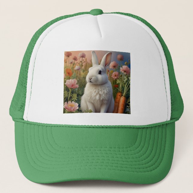 Blossom Bunny & Carrot Patch Trucker Hat Truckerkappe (Vorderseite)