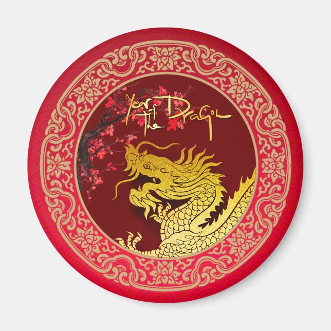 Blossom Chinesischer Drache Jahr Papier geschnitte Magnet (Vorne)