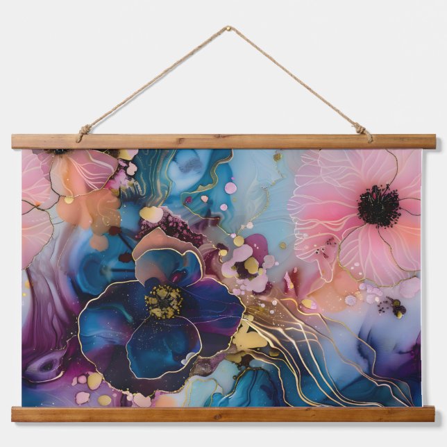 Blossom-Couture Botanical Wandteppich Mit Holzrahmen (Vorne)