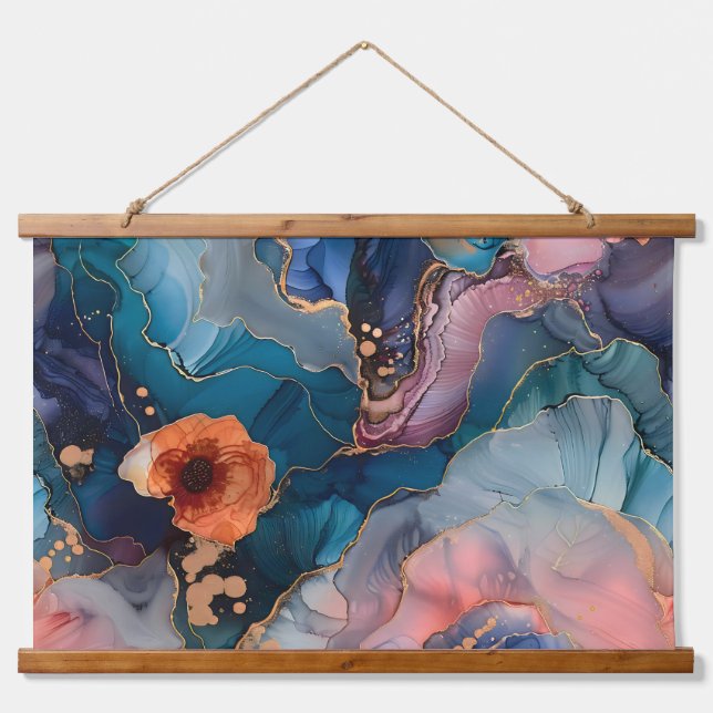 Blossom-Couture Botanical Wandteppich Mit Holzrahmen (Vorne)