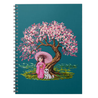 Blossom Dreams: Kimono Girl & Puppy Notizblock