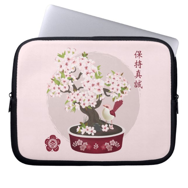 Blossom floral bonsai Vogel Asiatische Grafik Desi Laptopschutzhülle (Vorderseite)