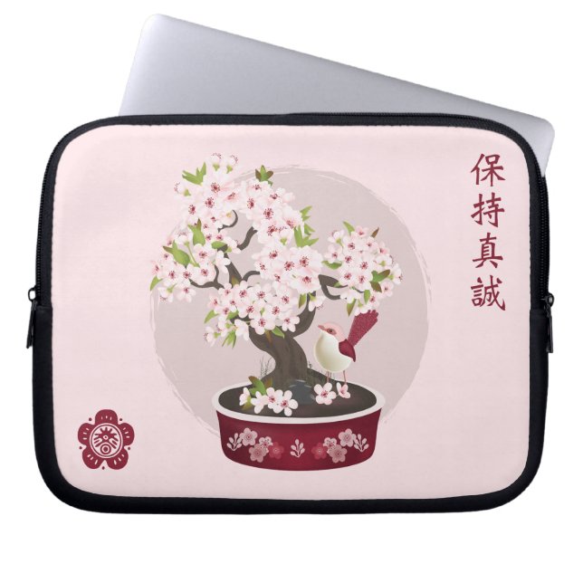 Blossom floral bonsai Vogel Asiatische Grafik Desi Laptopschutzhülle (Vorderseite)