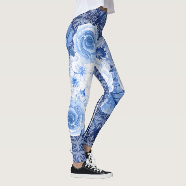 Blossom im Stil! Chic Blue Blume Print Leggings (Rechts)