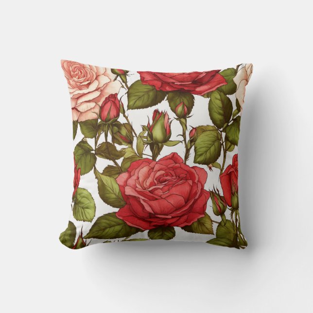 Blossom in die Stille: Rote Rose gedrucktes Kissen (Vorderseite)