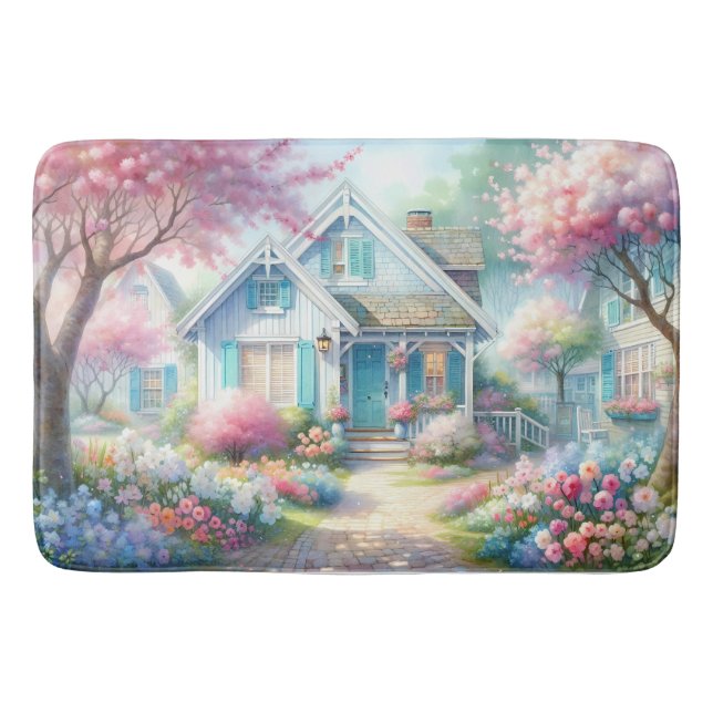 Blossom Lane Blue Cottage Garten Badematte (Vorderseite)