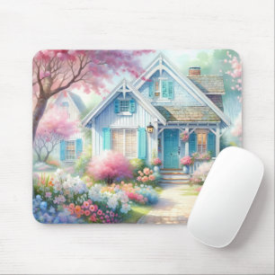 Blossom Lane Blue Cottage-Garten Mousepad