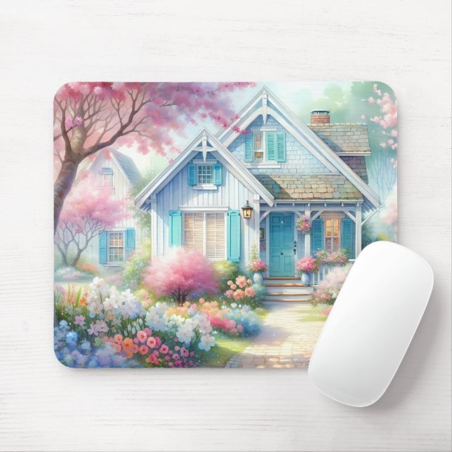 Blossom Lane Blue Cottage-Garten Mousepad (Mit Mouse)