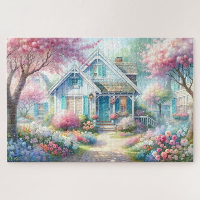 Blossom Lane Blue Cottage-Garten Puzzle (Horizontal)