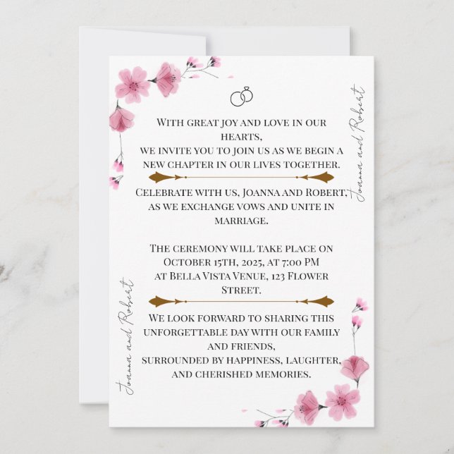 Blossom Love Wedding Invitation Einladung (Vorderseite)
